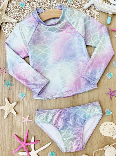 Toddler Rash Guard Swimsuit | Little Girls Mermaid Two Piece Swimsuit