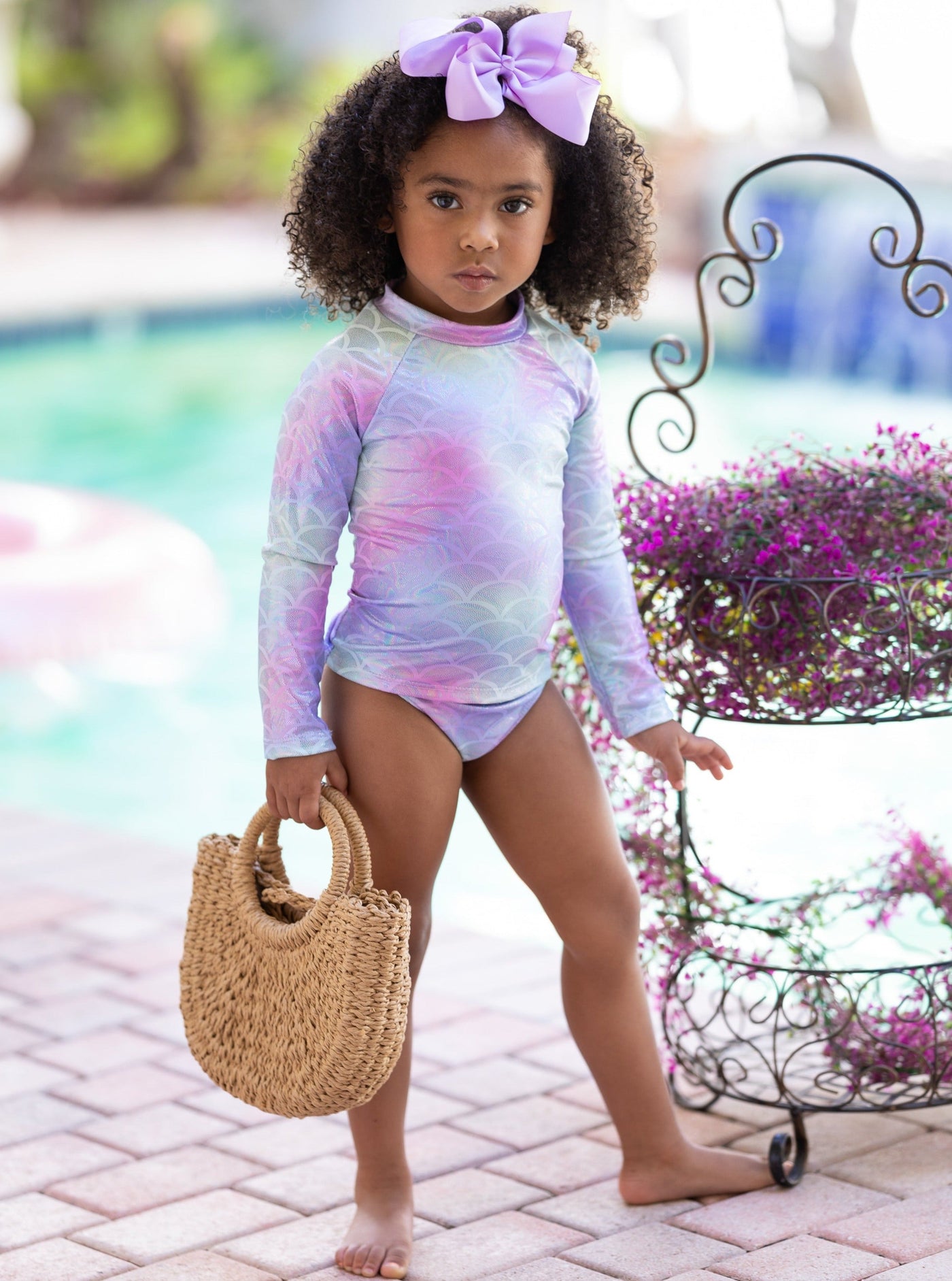 Toddler Rash Guard Swimsuit | Little Girls Mermaid Two Piece Swimsuit
