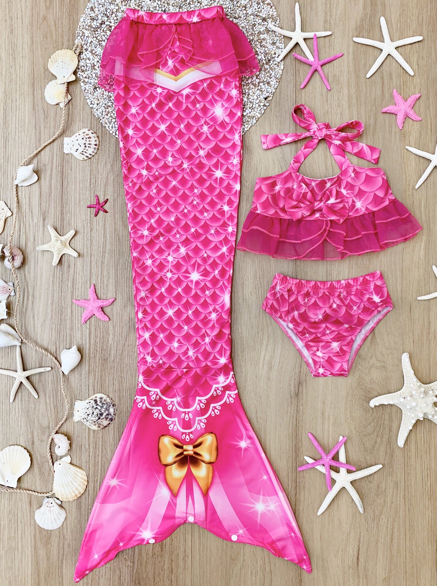 Toddlers Mermaid Swimsuits | Mermaid Three Piece Monofin Swimsuit Set