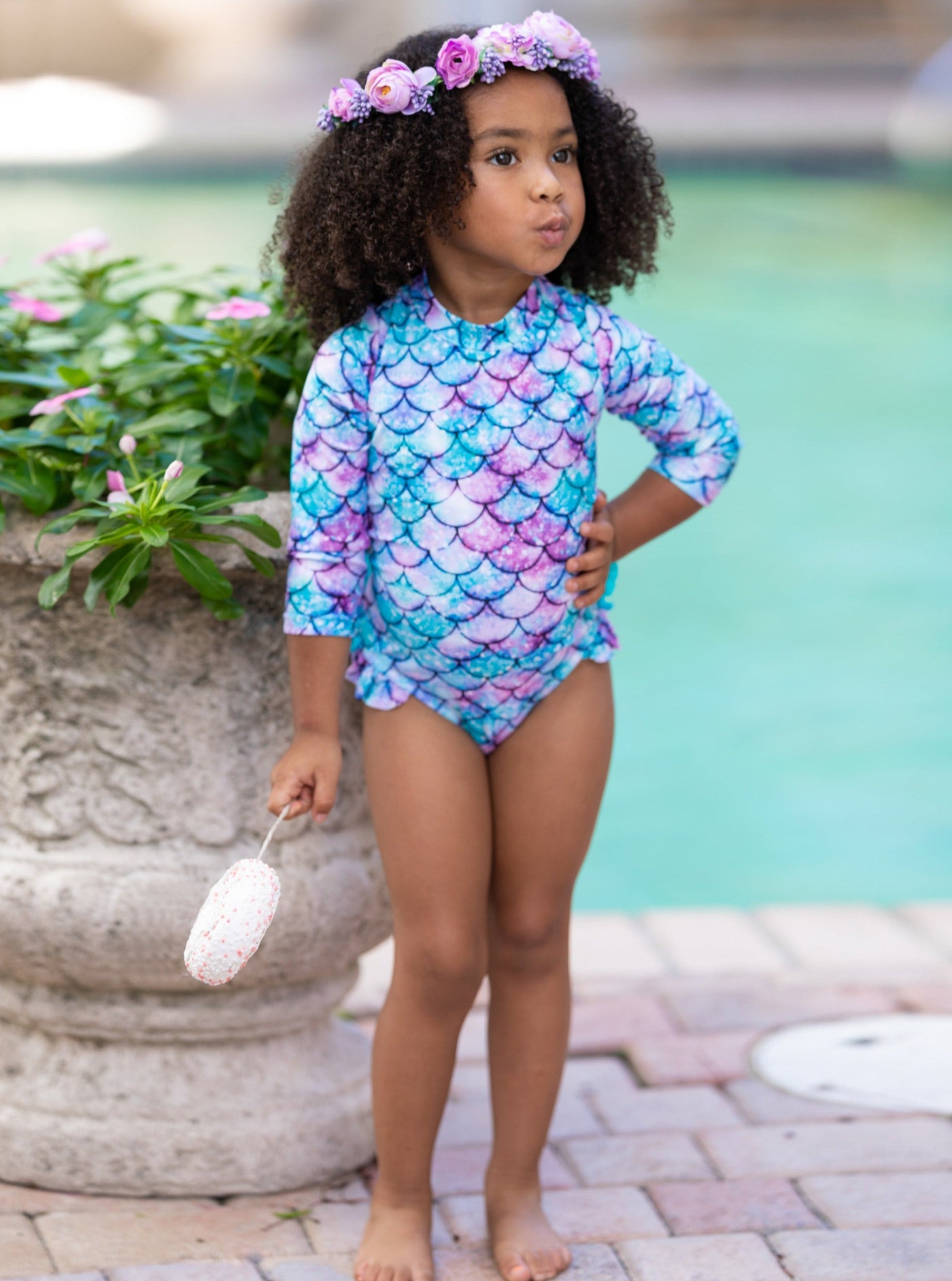 Kids Swimsuits | Little Girls Mermaid Rash Guard One Piece Swimsuit