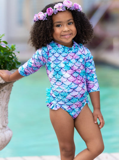 Kids Swimsuits | Little Girls Mermaid Rash Guard One Piece Swimsuit