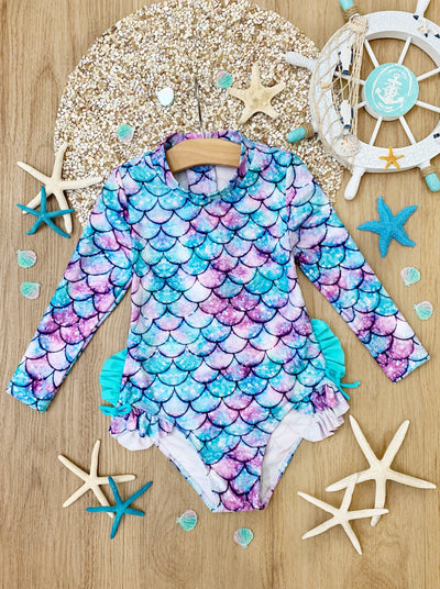 Kids Swimsuits | Little Girls Mermaid Rash Guard One Piece Swimsuit