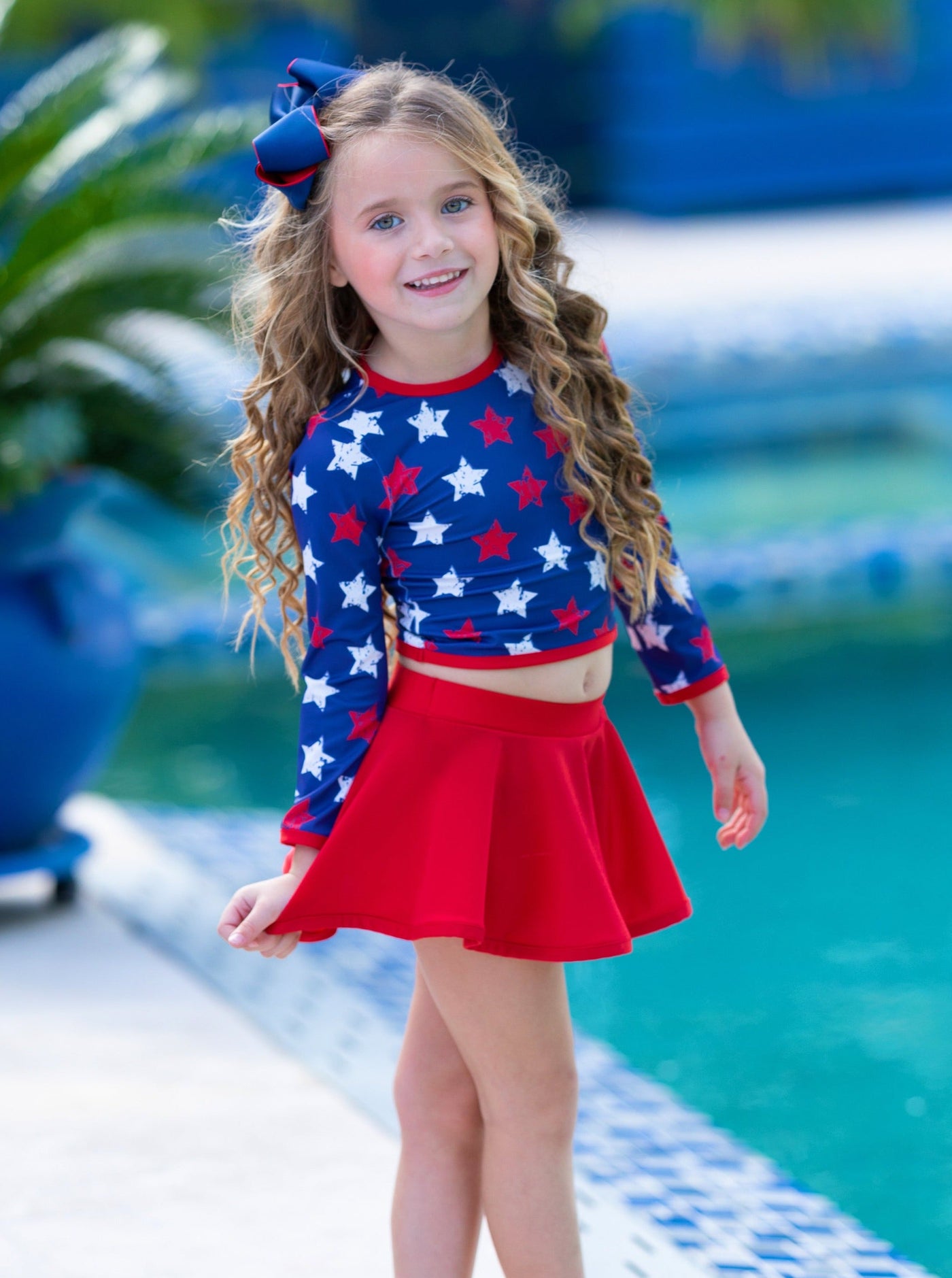Toddler Swimwear | Star Print Rash Guard Skirted Two Piece Swimsuit