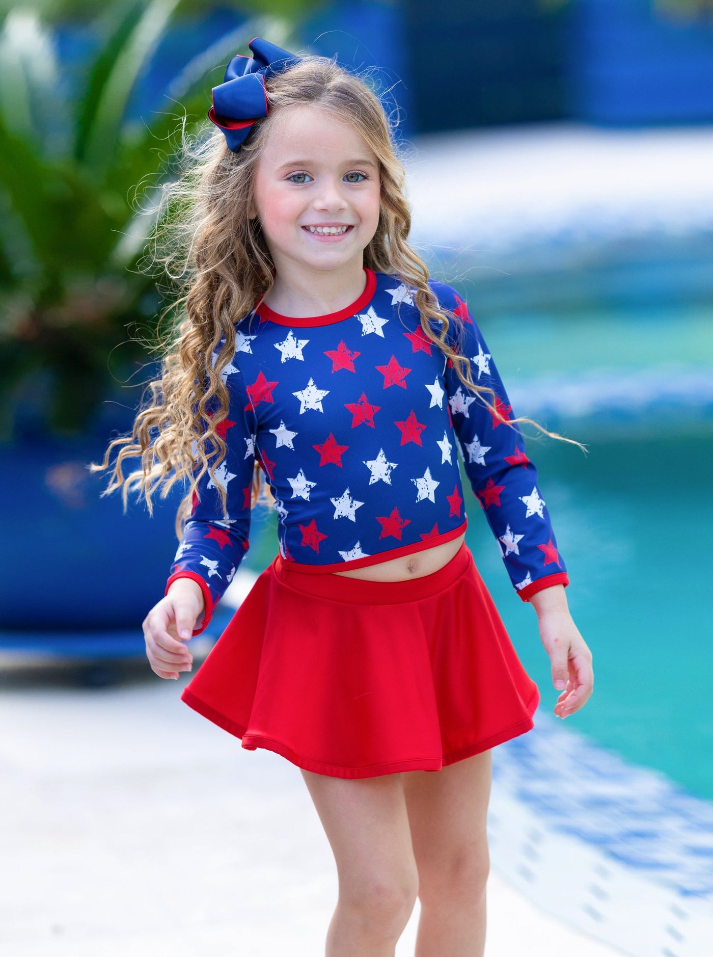 Toddler Swimwear | Star Print Rash Guard Skirted Two Piece Swimsuit