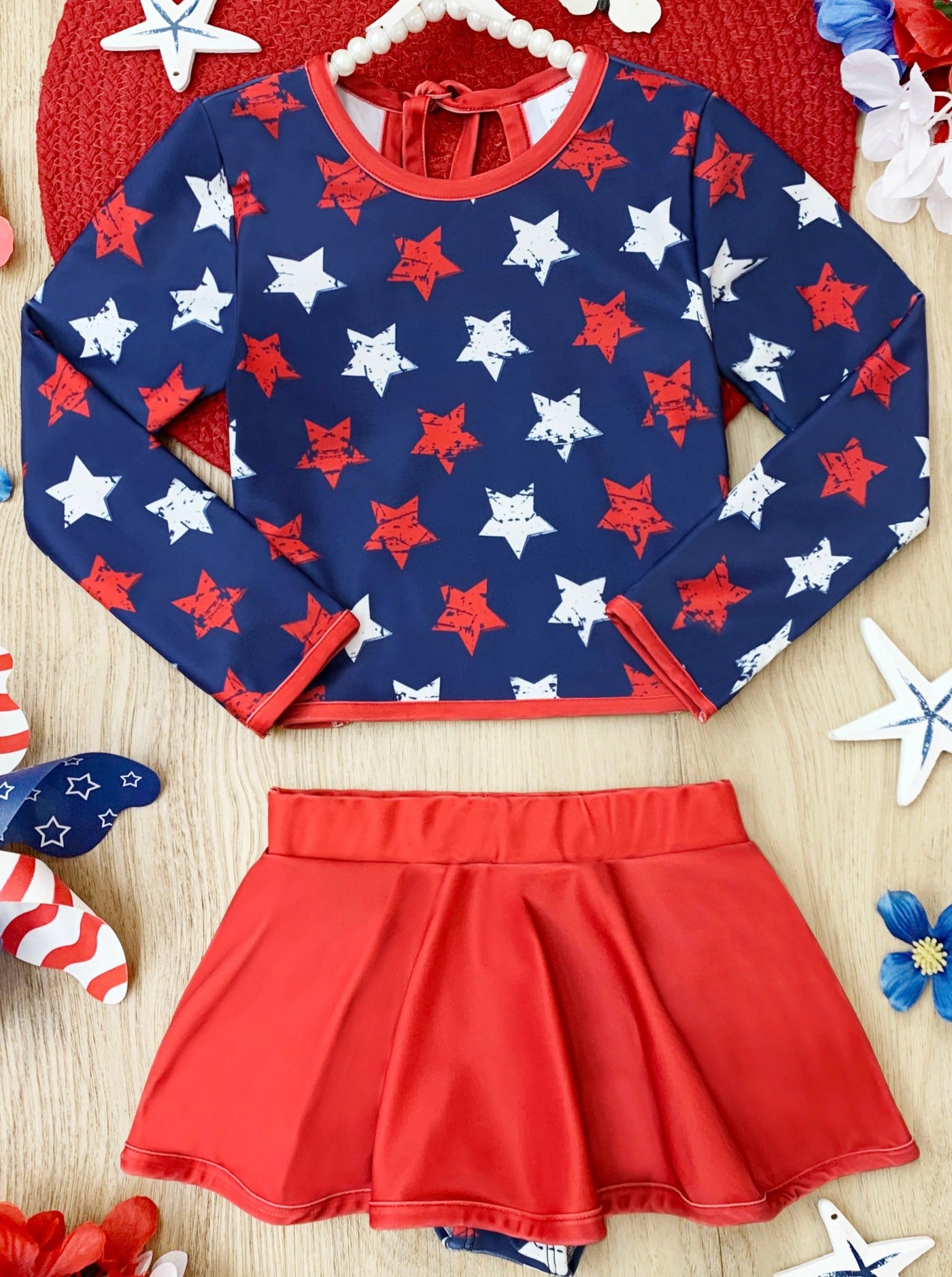 Toddler Swimwear | Star Print Rash Guard Skirted Two Piece Swimsuit