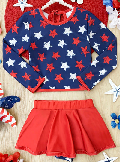 Toddler Swimwear | Star Print Rash Guard Skirted Two Piece Swimsuit