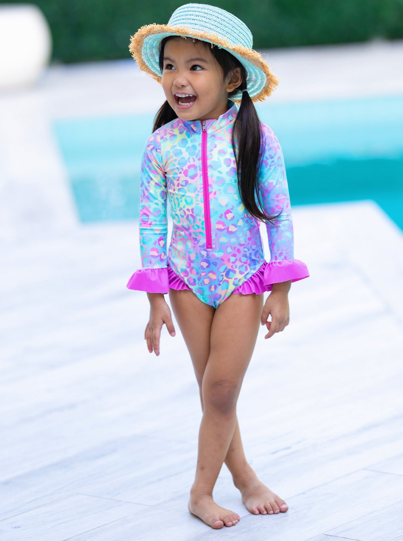 Cute Toddler Swimwear | Girls Neon Leopard Diva One Piece Swimsuit