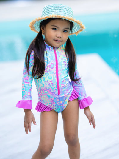 Cute Toddler Swimwear | Girls Neon Leopard Diva One Piece Swimsuit
