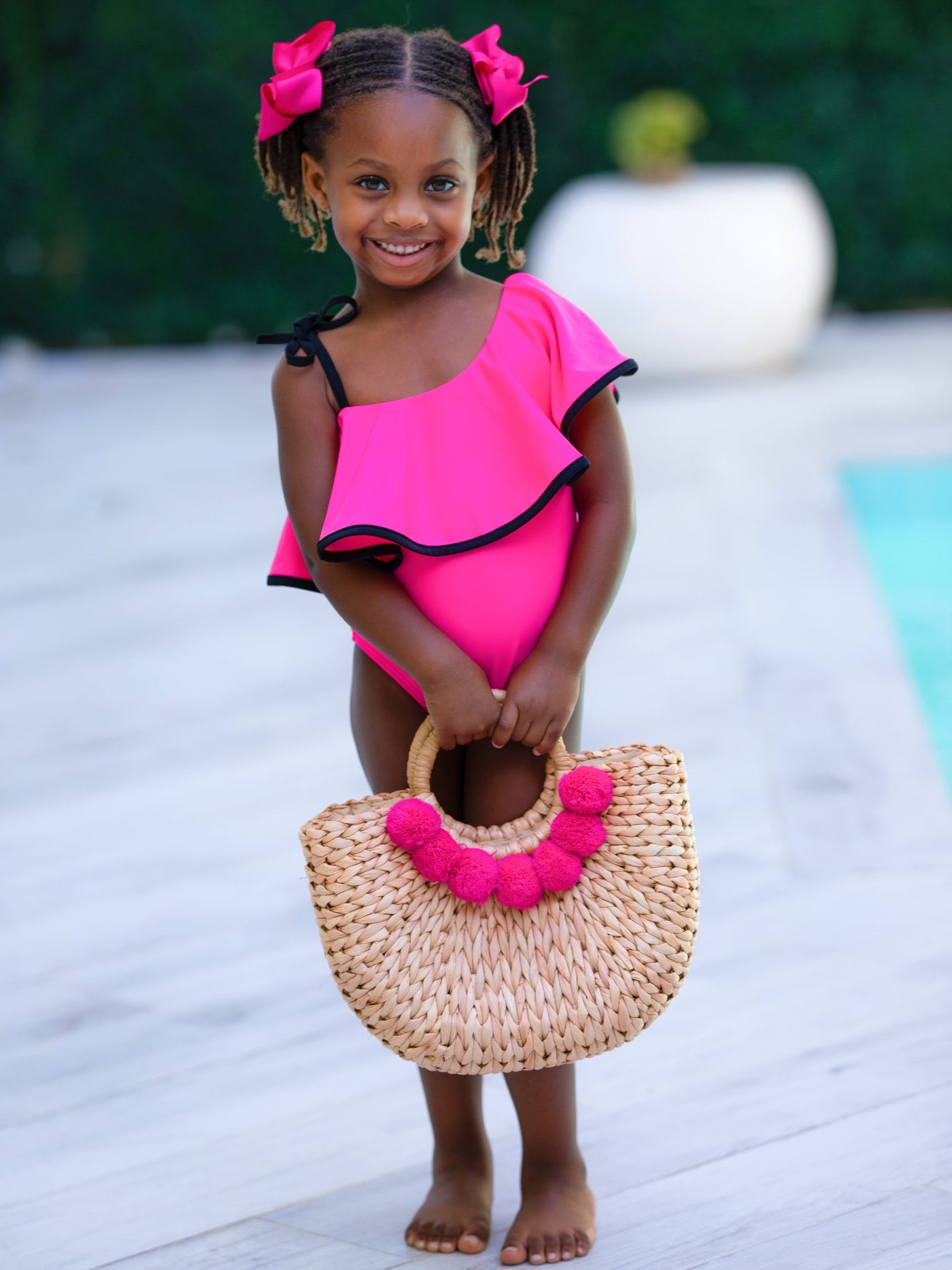 Toddler Swimwear | Girls Ruffle Bib One Shoulder One Piece Swimsuit
