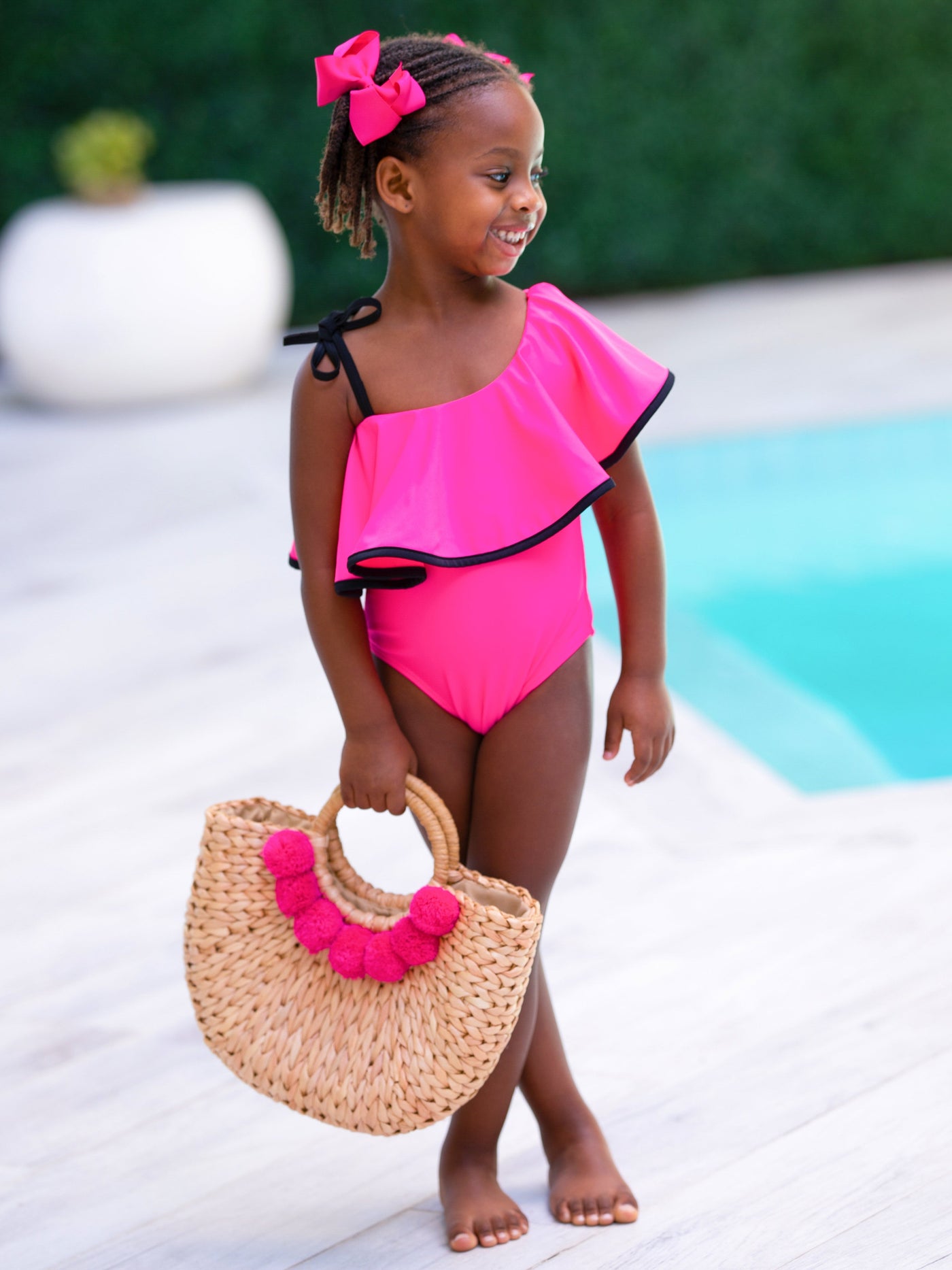 Toddler Swimwear | Girls Ruffle Bib One Shoulder One Piece Swimsuit