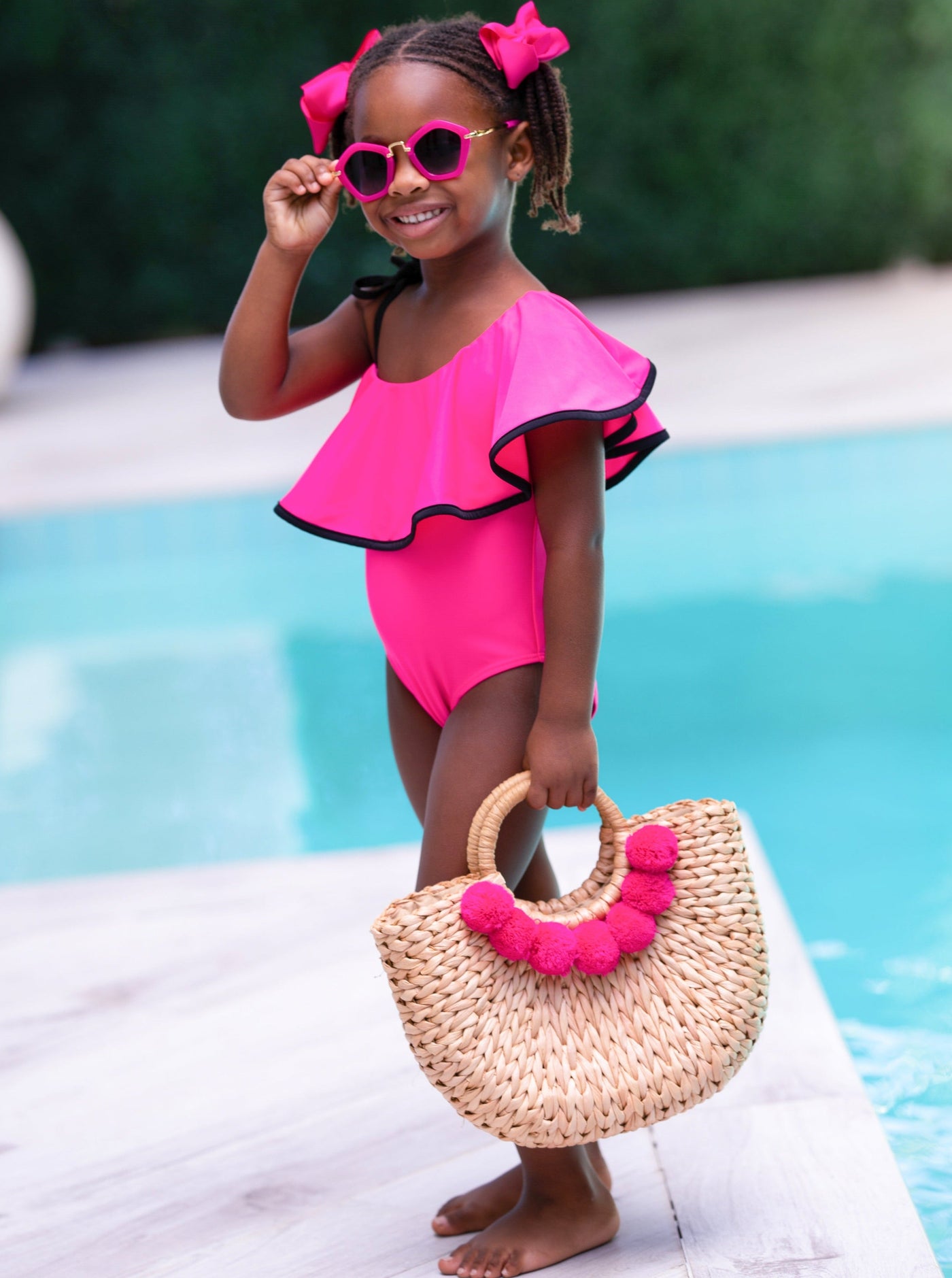 Toddler Swimwear | Girls Ruffle Bib One Shoulder One Piece Swimsuit