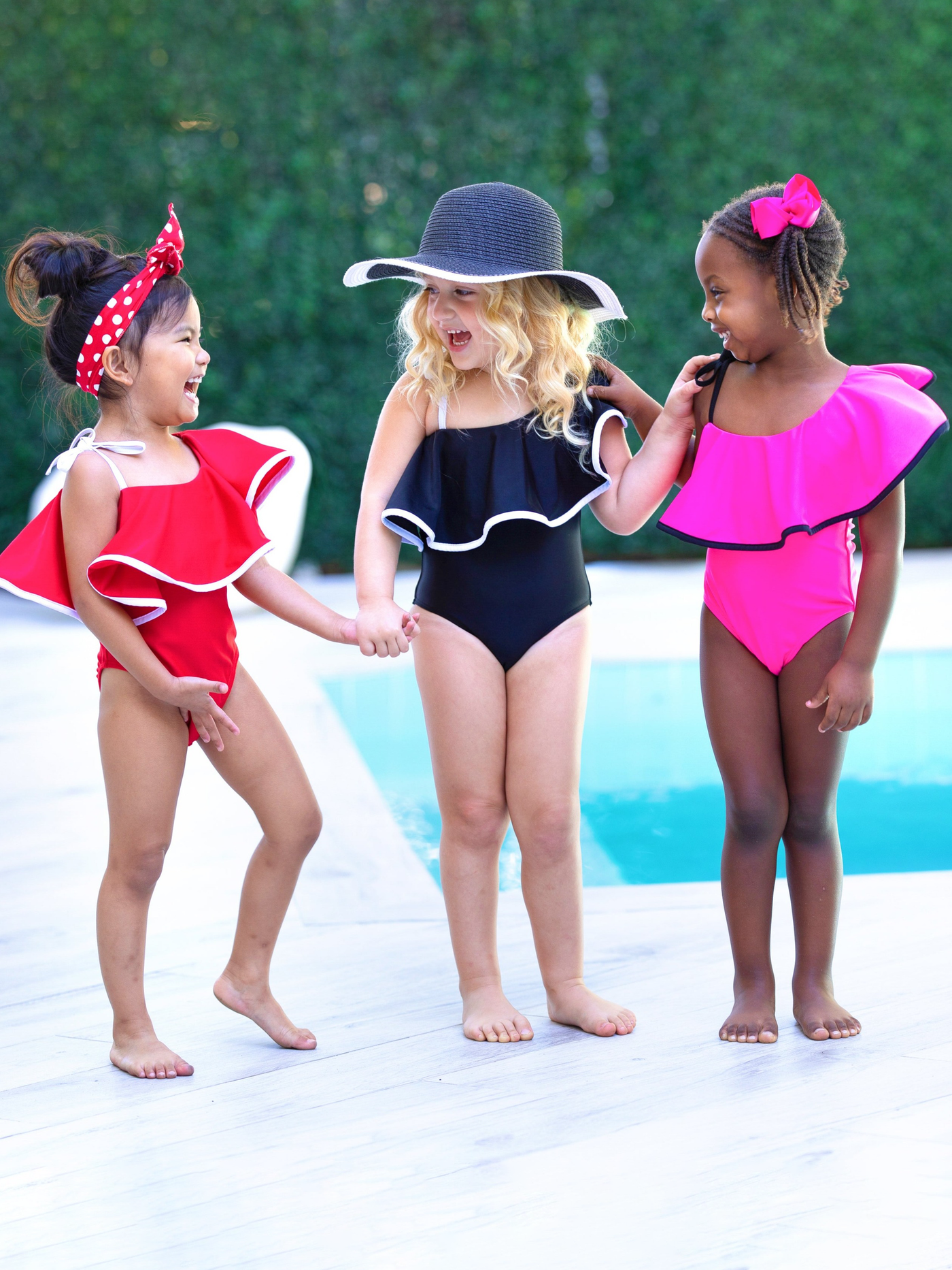 Toddler Swimwear | Girls Ruffle Bib One Shoulder One Piece Swimsuit