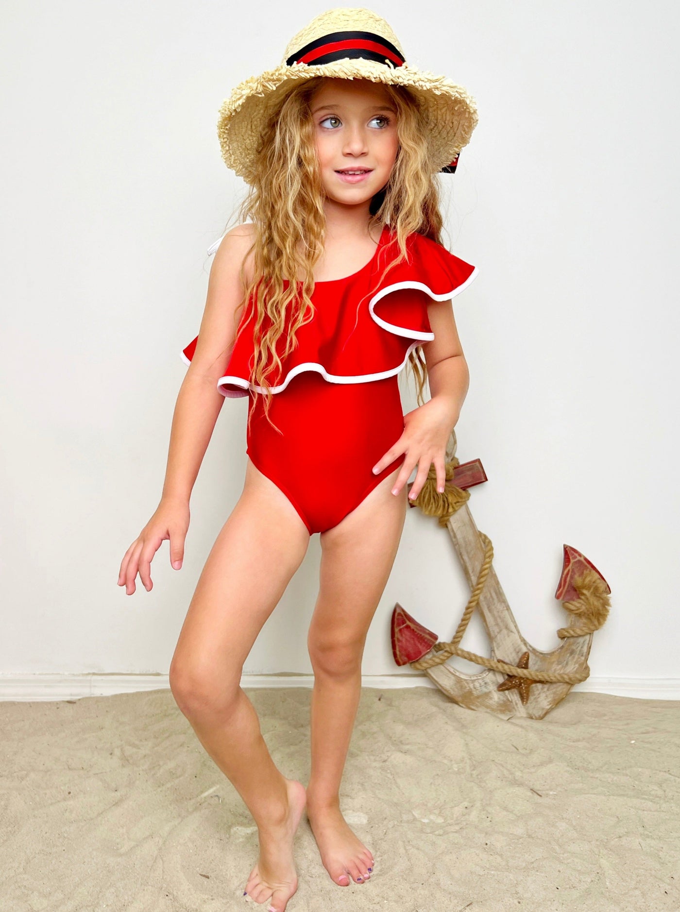 Toddler Swimwear | Girls Ruffle Bib One Shoulder One Piece Swimsuit