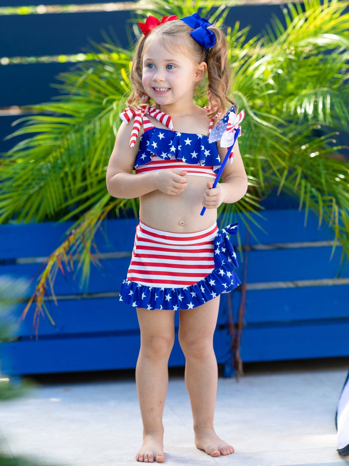 Toddler Swimwear | Little Girls American Flag Wrap Two Piece Swimsuit