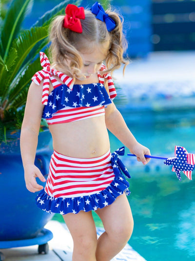 Toddler Swimwear | Little Girls American Flag Wrap Two Piece Swimsuit