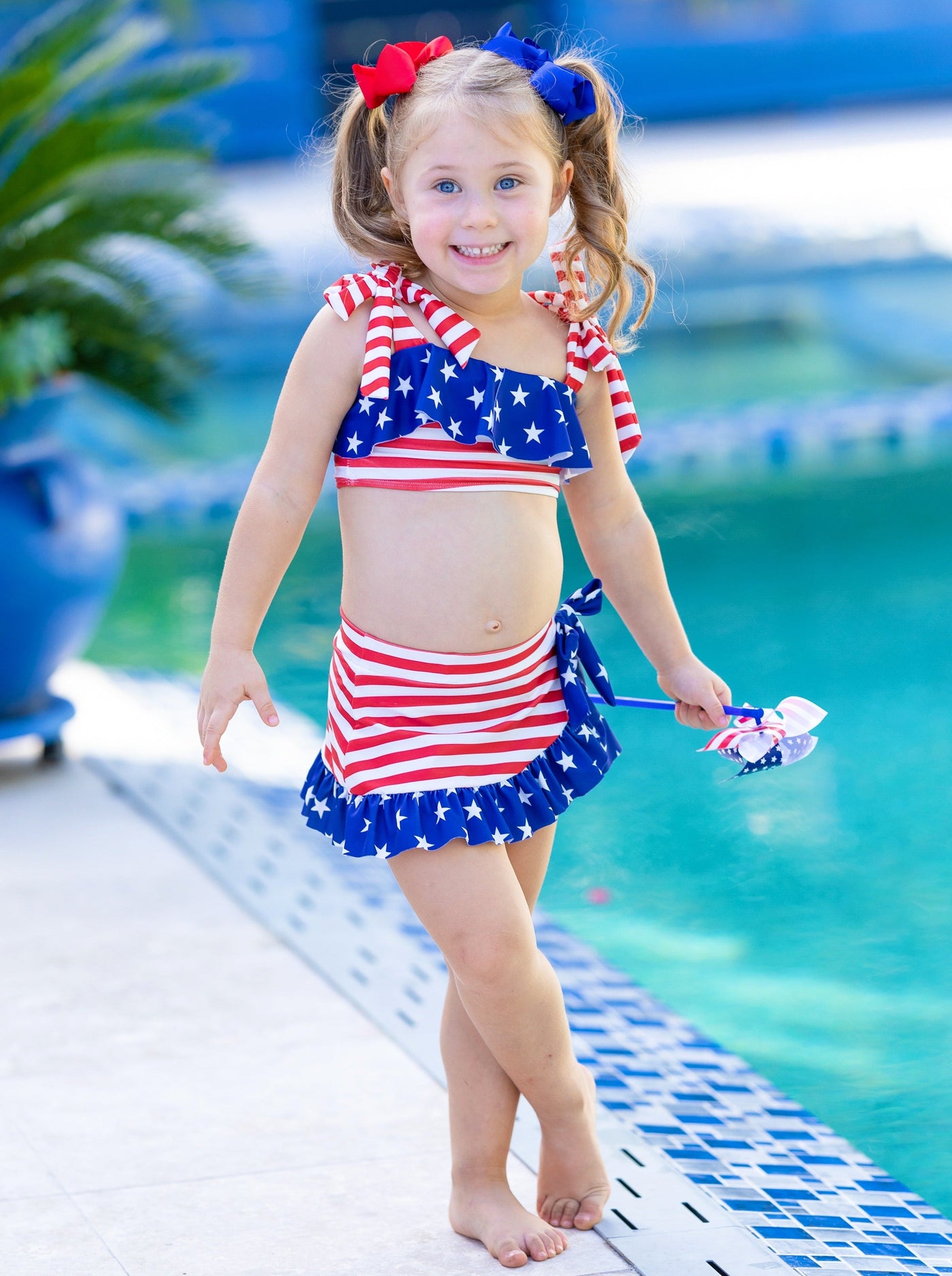 Toddler Swimwear | Little Girls American Flag Wrap Two Piece Swimsuit