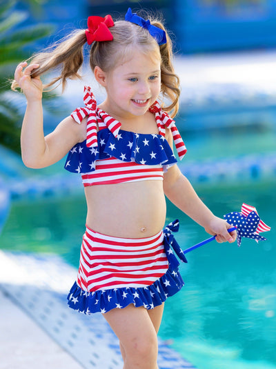 Toddler Swimwear | Little Girls American Flag Wrap Two Piece Swimsuit