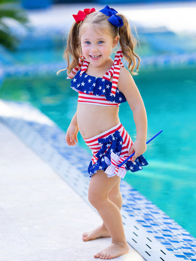 Toddler Swimwear | Little Girls American Flag Wrap Two Piece Swimsuit