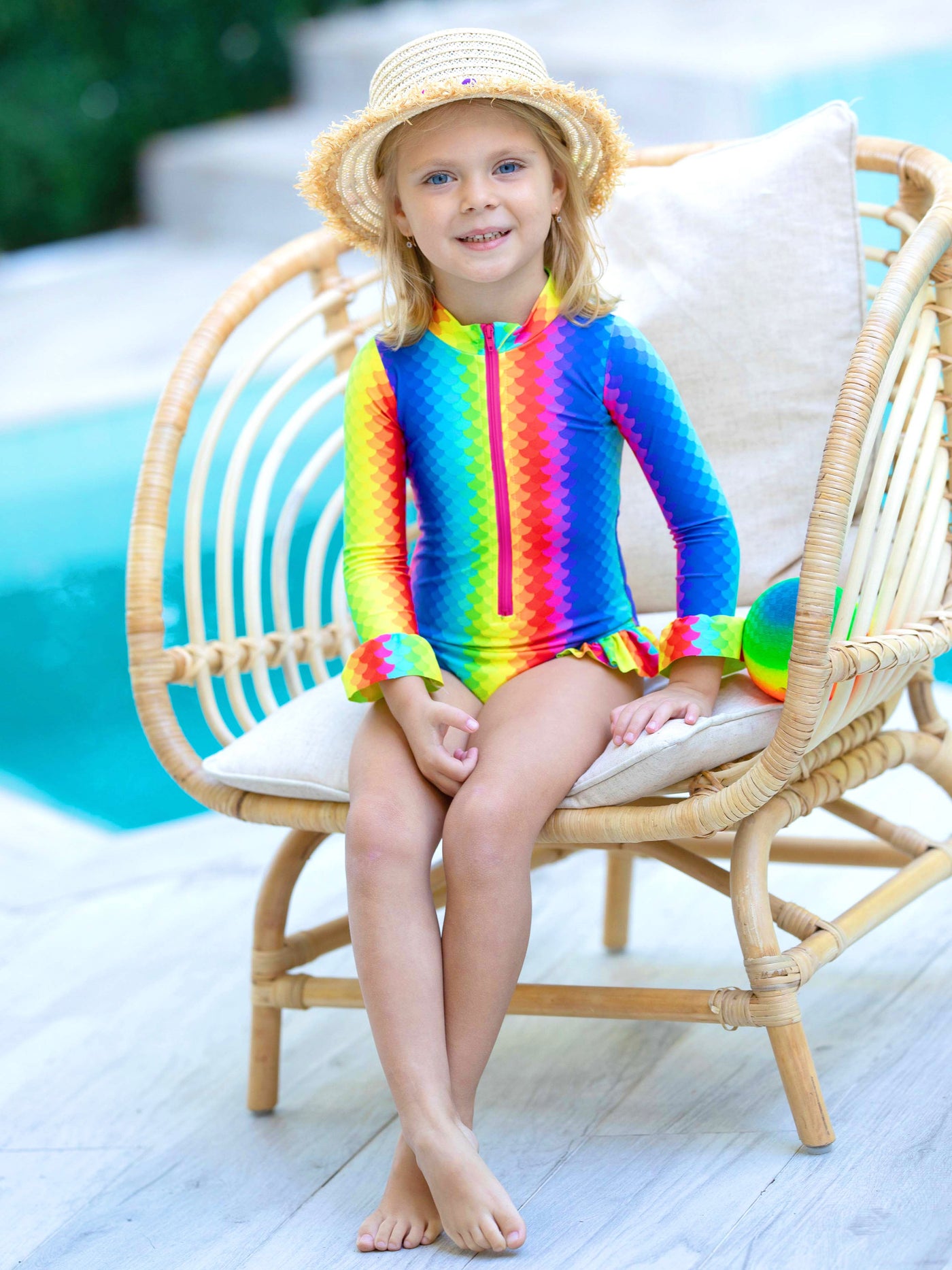 Cute Toddler Swimwear | Little Girls Rainbow Scale One Piece Swimsuit
