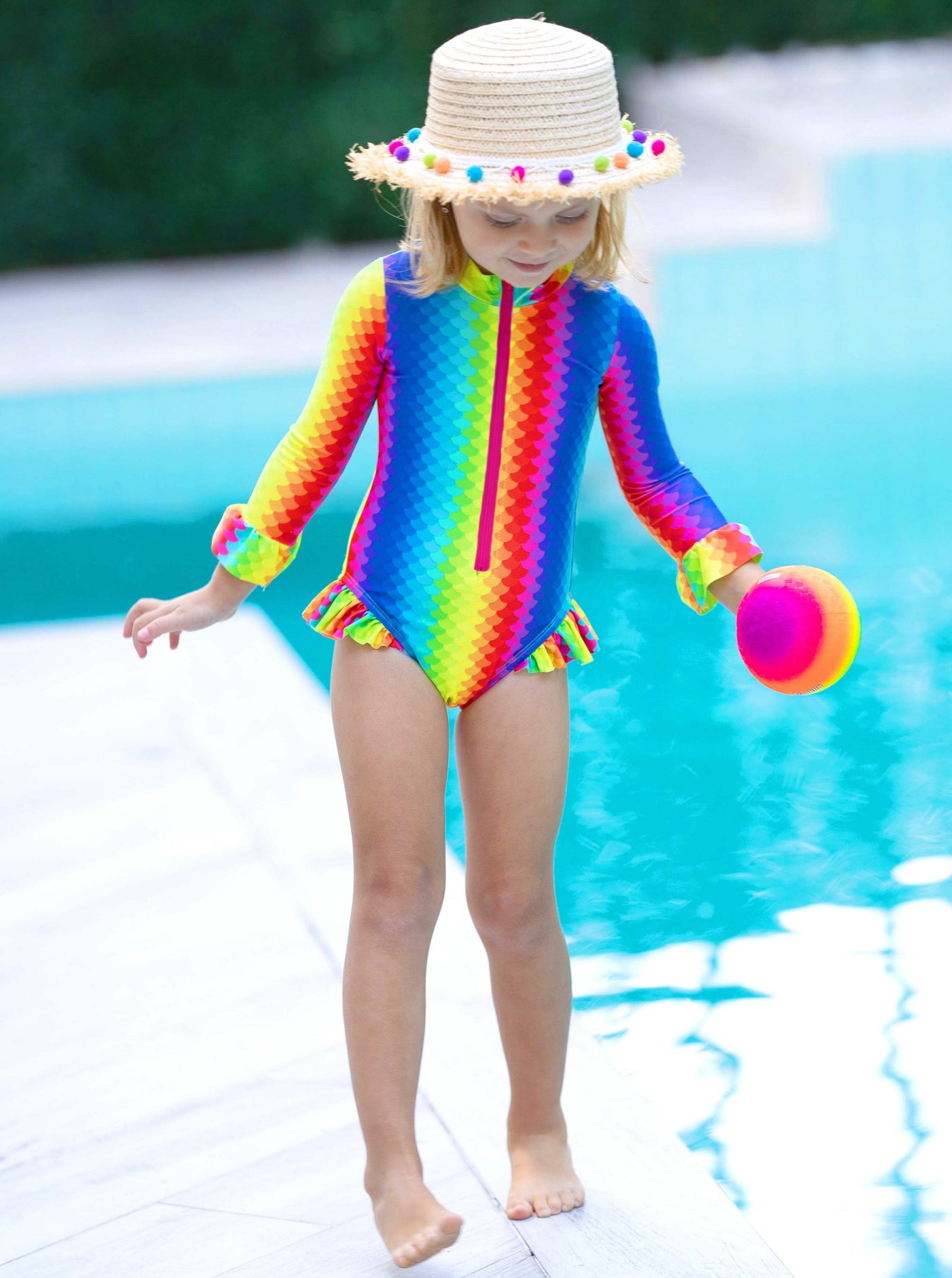 Cute Toddler Swimwear | Little Girls Rainbow Scale One Piece Swimsuit