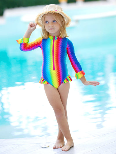 Cute Toddler Swimwear | Little Girls Rainbow Scale One Piece Swimsuit