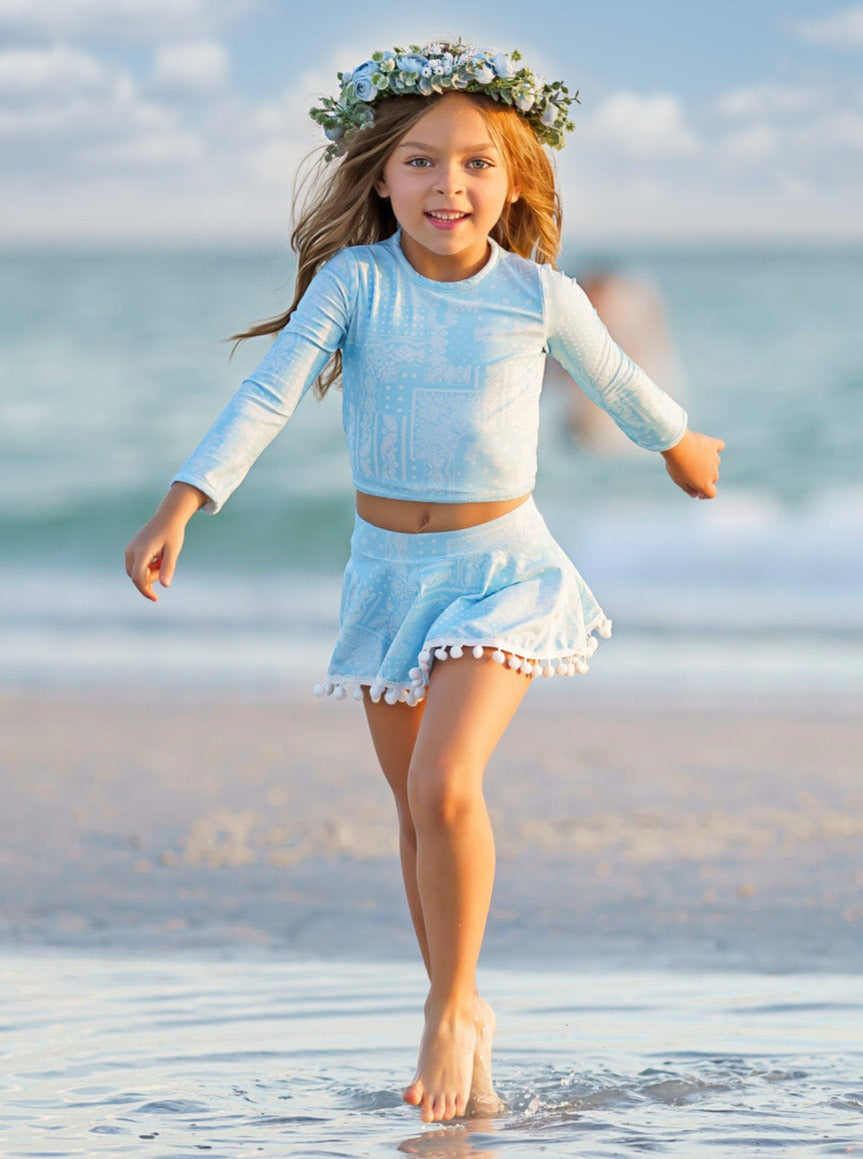 Cute Toddler Swimwear | Girls Paisley Print Skort Two Piece Swimsuit