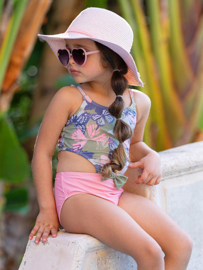 Toddler Swimwear | Girls Butterfly Camo Open Side One Piece Swimsuit