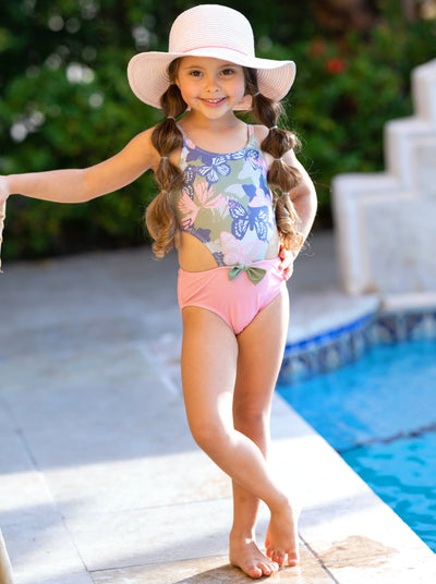 Toddler Swimwear | Girls Butterfly Camo Open Side One Piece Swimsuit
