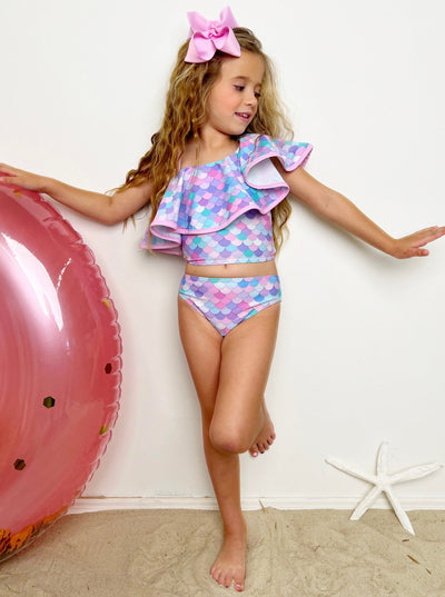 Mermaids Only One Shoulder Two Piece Swimsuit - Mia Belle Girls