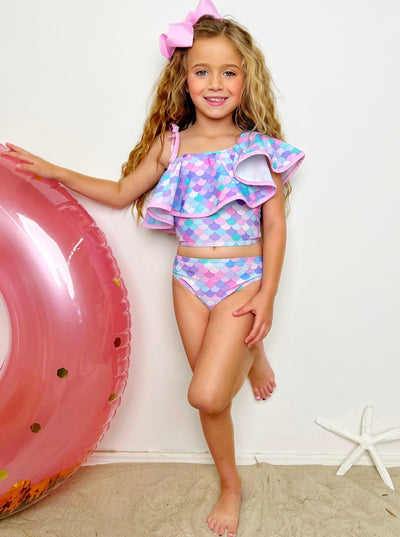 Mermaids Only One Shoulder Two Piece Swimsuit - Mia Belle Girls