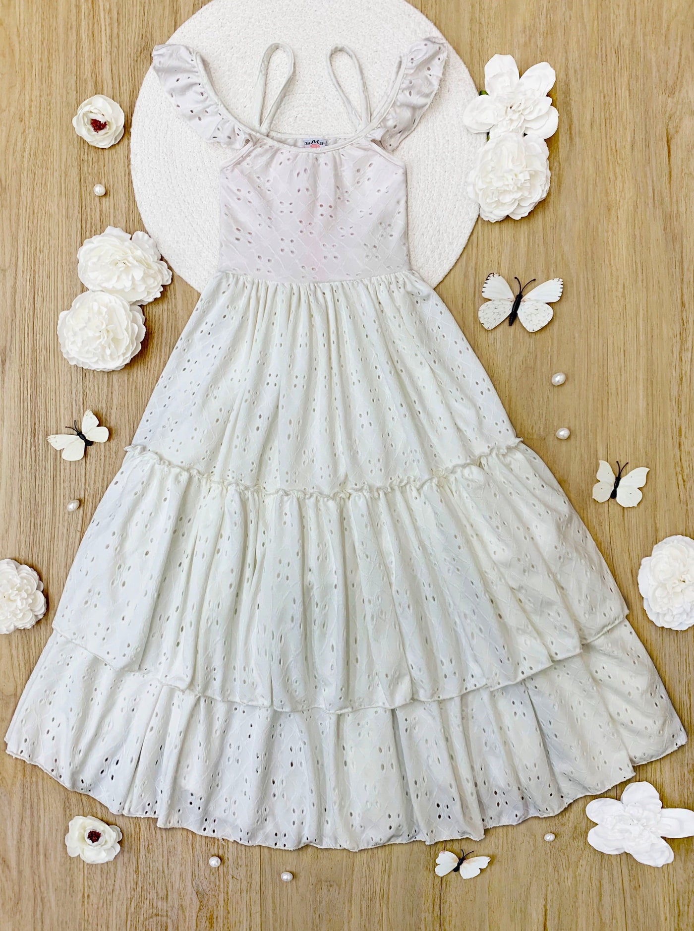 Purest Love Flutter Sleeve Eyelet Maxi Dress - Mia Belle Girls