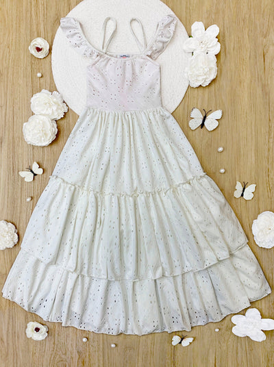 Purest Love Flutter Sleeve Eyelet Maxi Dress - Mia Belle Girls