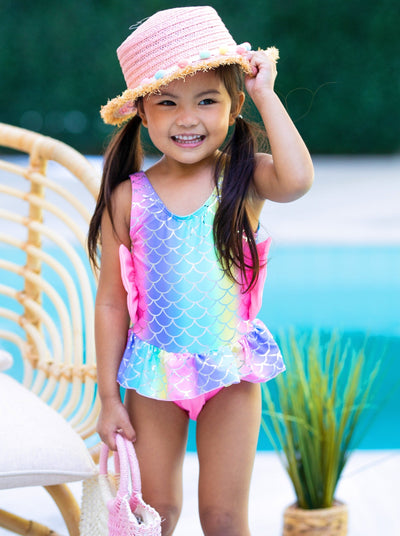 Toddler Girls Swimsuits | Rainbow Glitter Mermaid One Piece Swimsuit