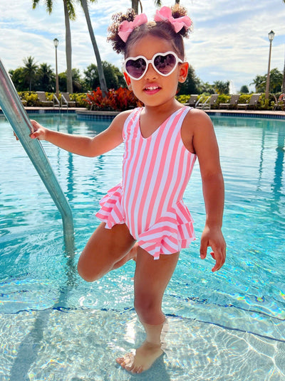 One Piece Toddler Swimsuit | Girls Pink Striped One Piece Swimsuit