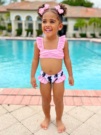Cute Toddler Swimsuits | Girls Pink Ruched Striped Two Piece Swimsuit
