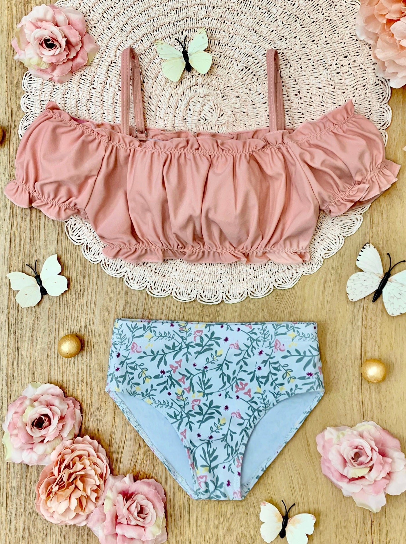 Cute Toddler Swimsuits | Girls Ruched Top Floral Two Piece Swimsuit