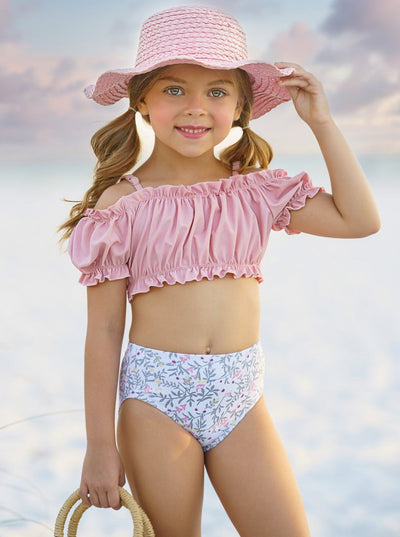 Cute Toddler Swimsuits | Girls Ruched Top Floral Two Piece Swimsuit