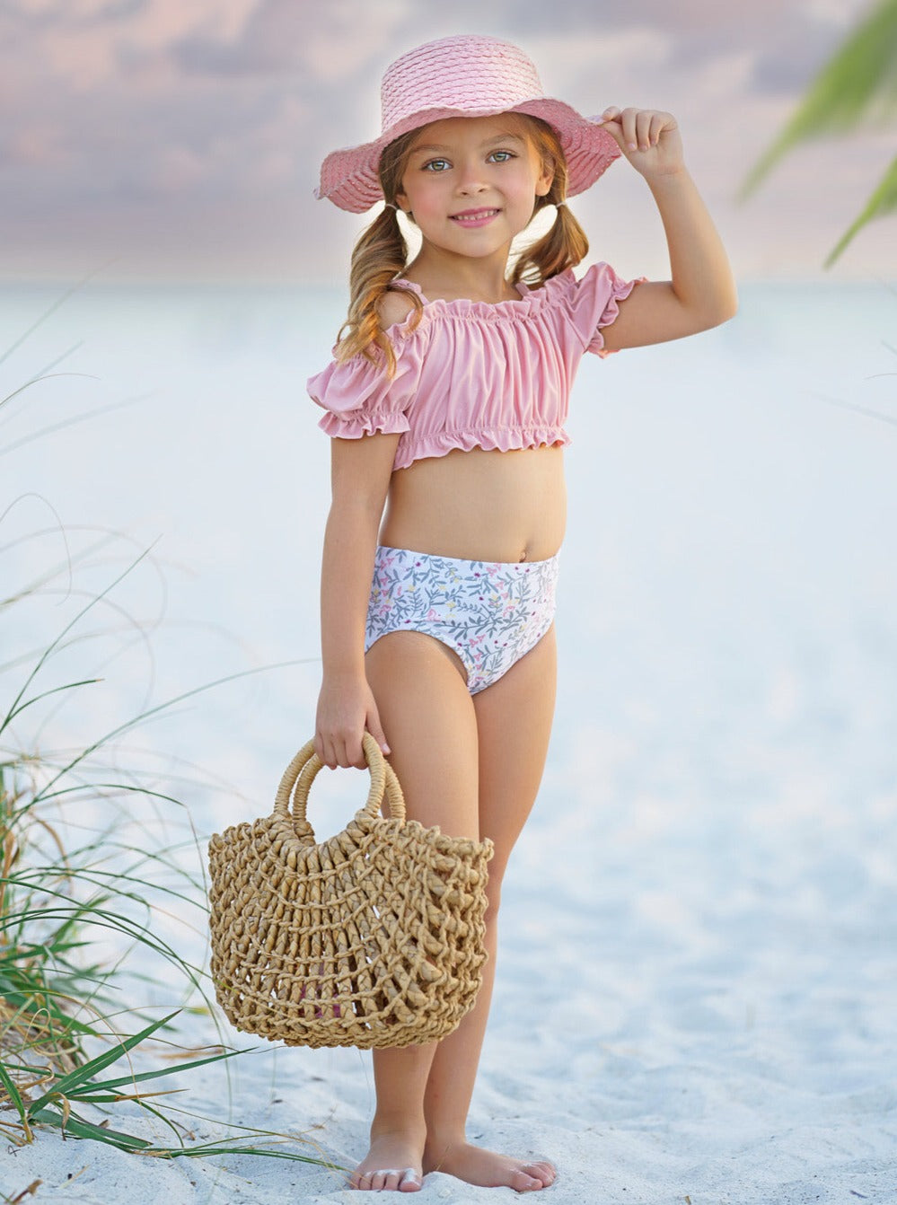 Cute Toddler Swimsuits | Girls Ruched Top Floral Two Piece Swimsuit