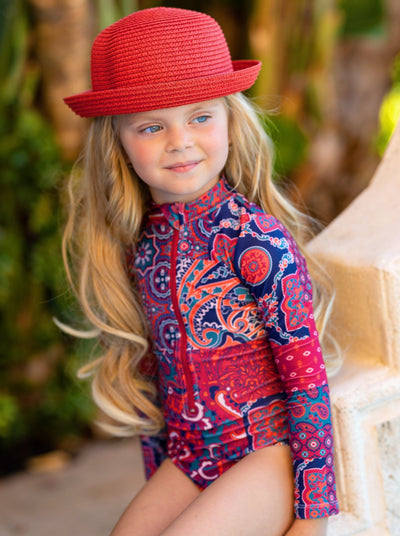 Toddler Swimwear | Girls Patchwork Rash Guard One Piece Swimsuit