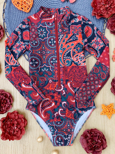 Toddler Swimwear | Girls Patchwork Rash Guard One Piece Swimsuit
