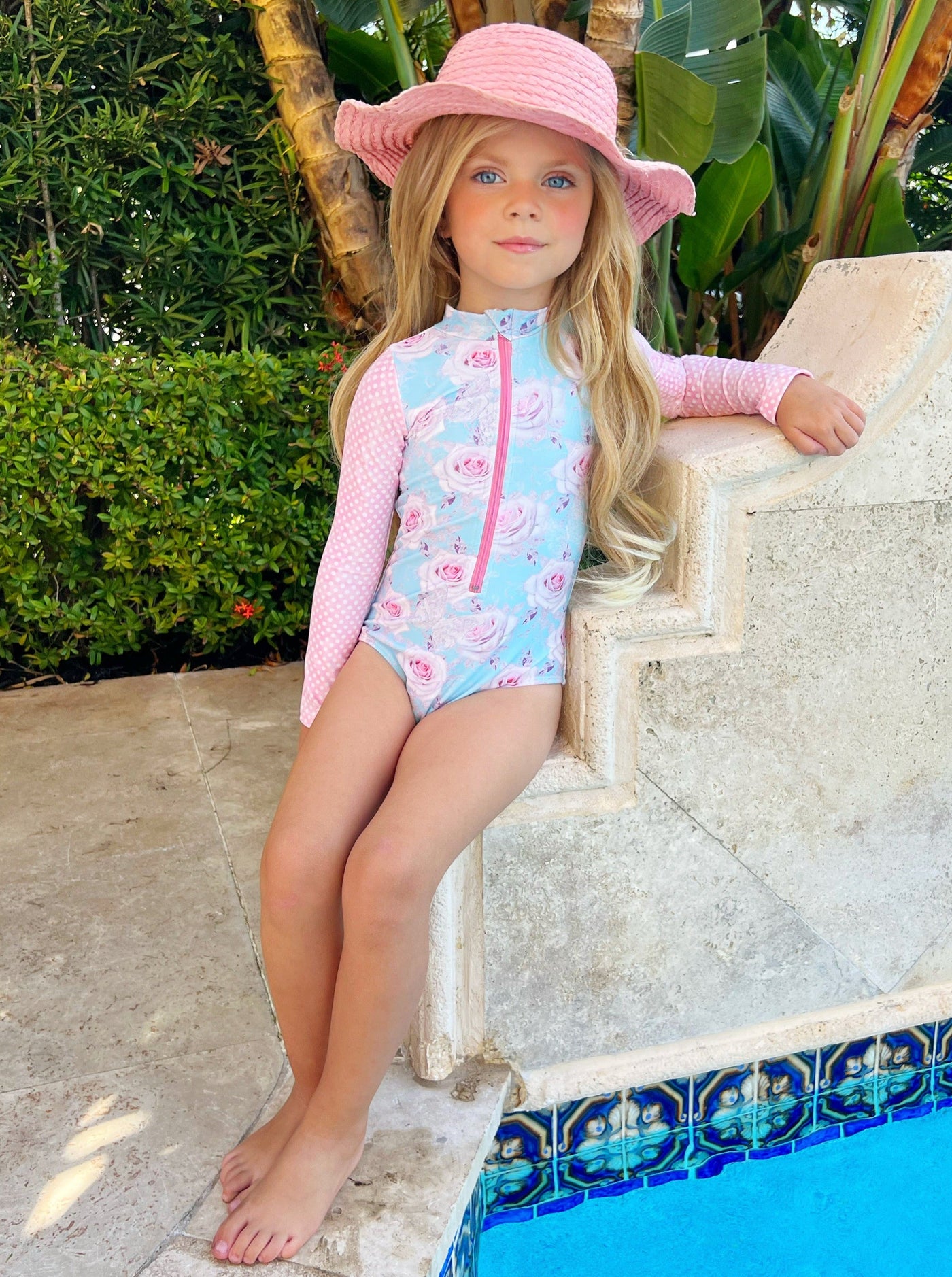 Toddler Swimwear | Little Girls Floral Rash Guard One Piece Swimsuit