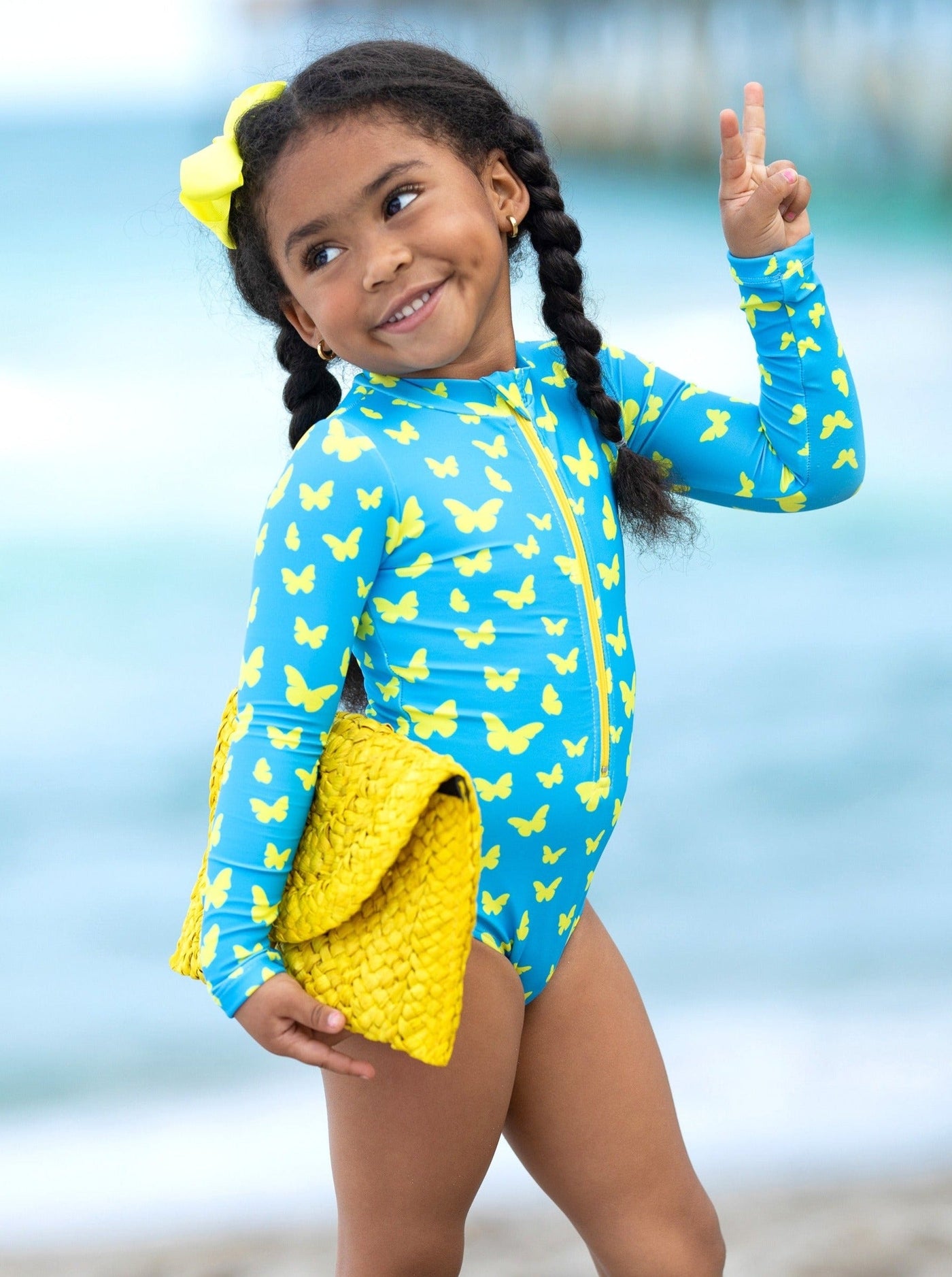 Toddler Swimwear | Girls Butterfly Rash Guard One Piece Swimsuit