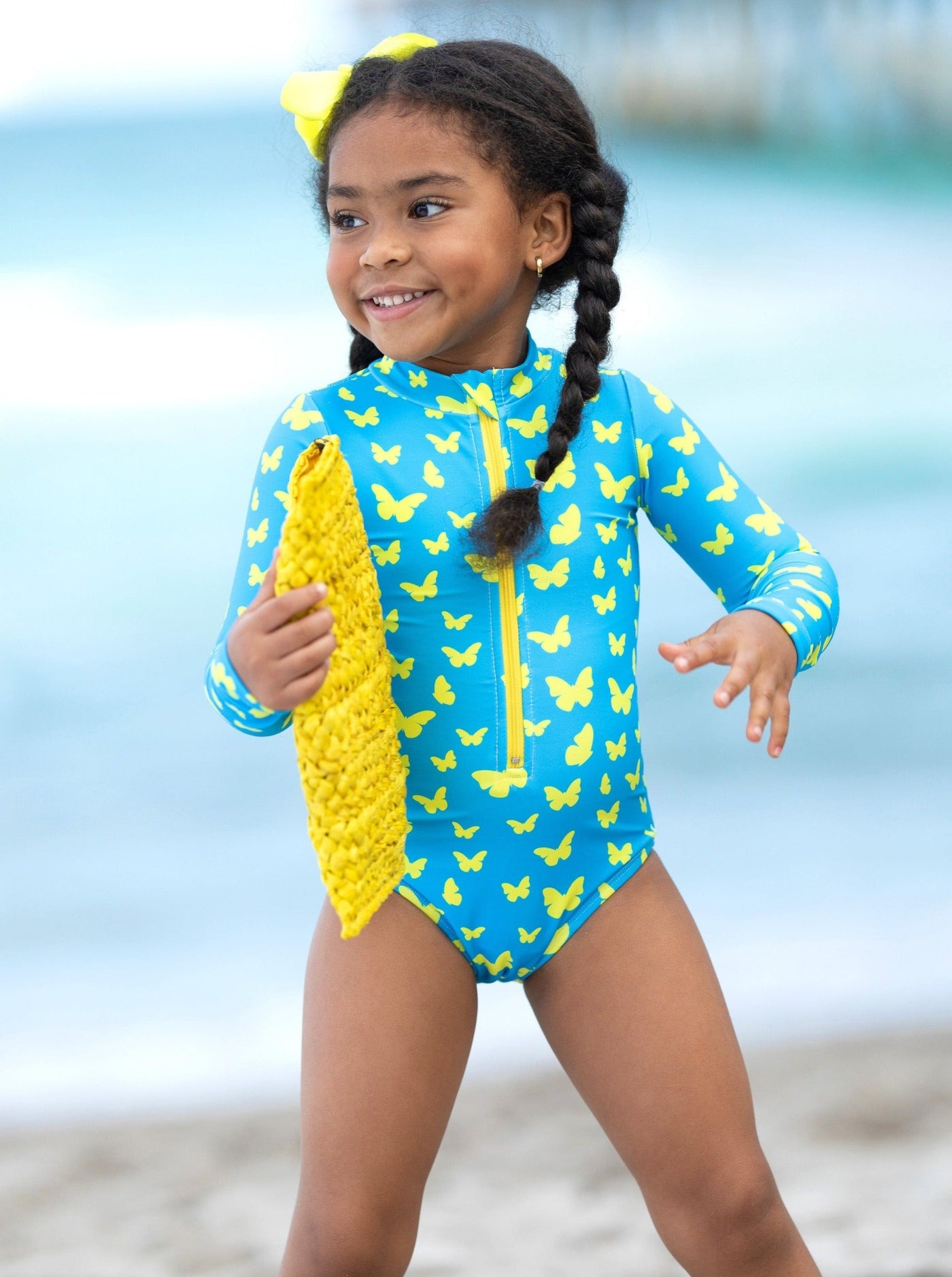 Toddler Swimwear | Girls Butterfly Rash Guard One Piece Swimsuit