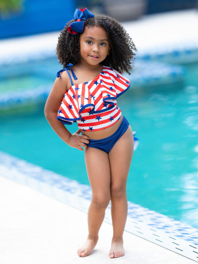 Toddler Swimwear | Stars & Stripes One Shoulder Two Piece Swimsuit