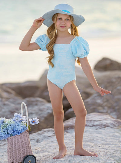 Cool Vibes Paisley Puff Sleeve One Piece Swimsuit - Mia Belle Girls