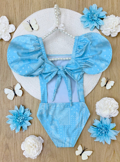 Cool Vibes Paisley Puff Sleeve One Piece Swimsuit - Mia Belle Girls