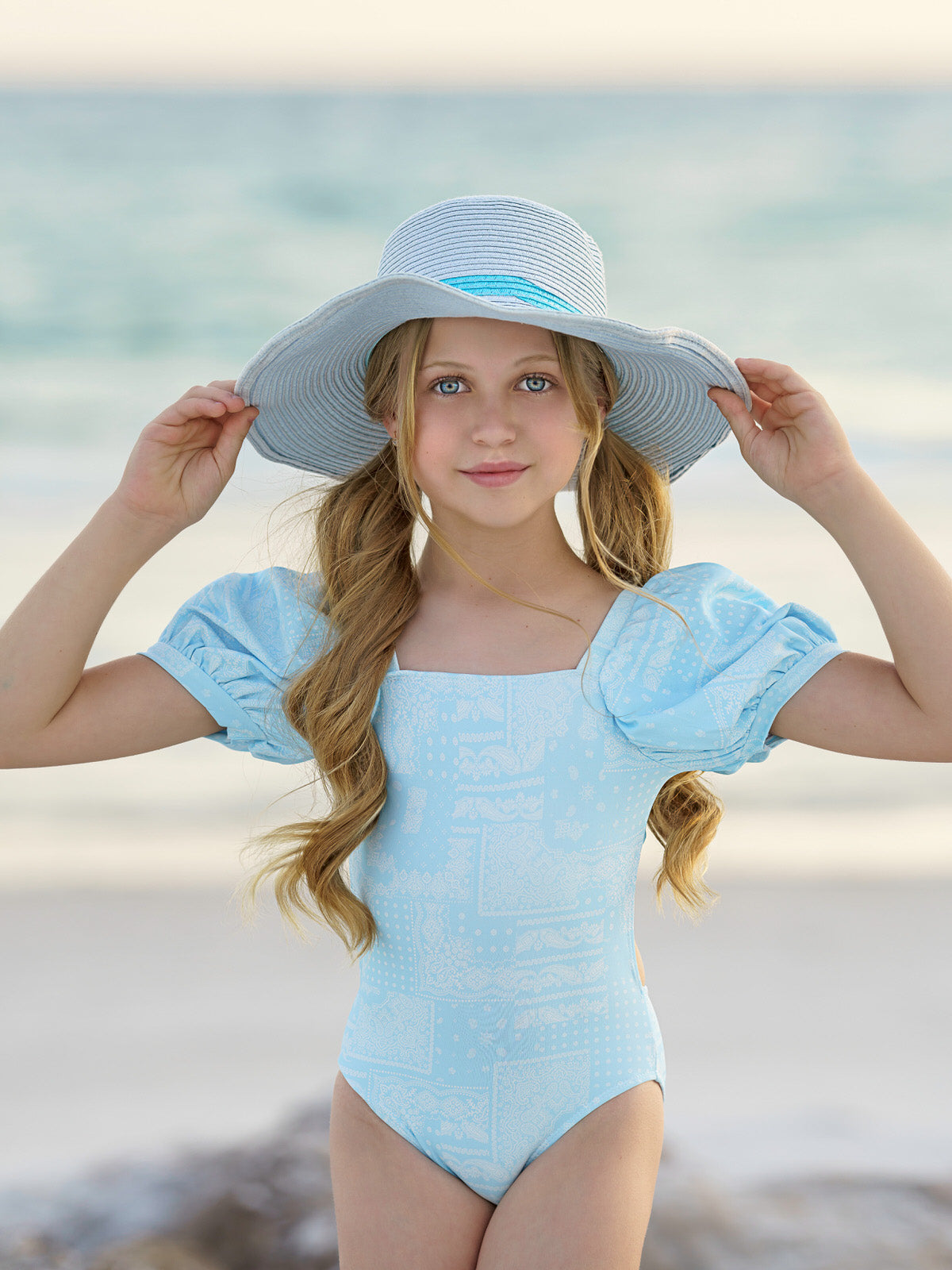 Cool Vibes Paisley Puff Sleeve One Piece Swimsuit - Mia Belle Girls