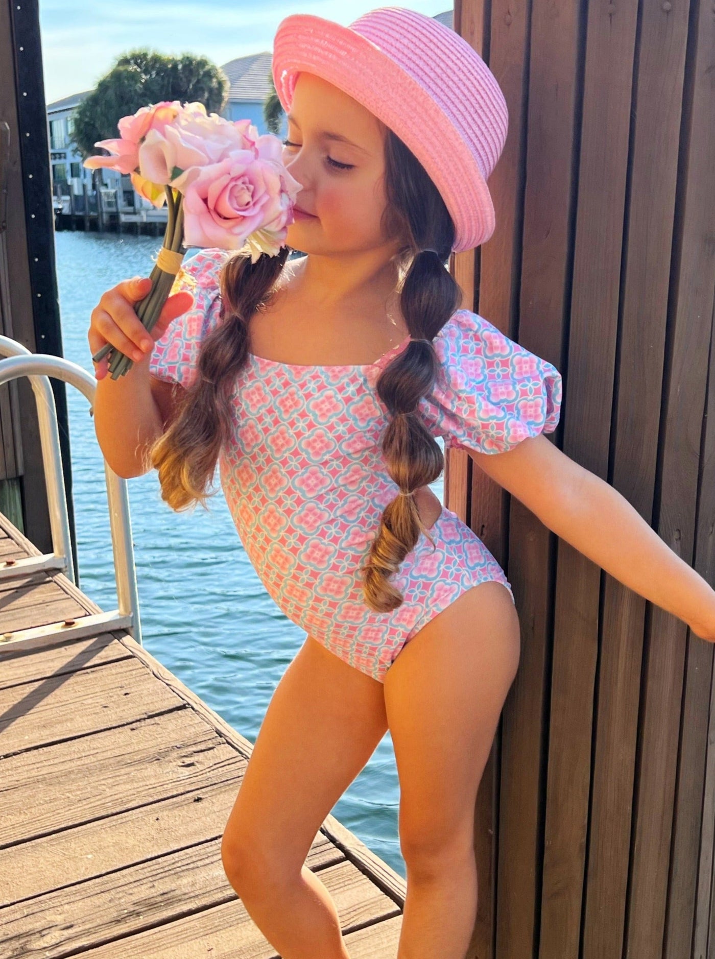 Made For Sunny Days Puff Sleeve One Piece Swimsuit - Mia Belle Girls