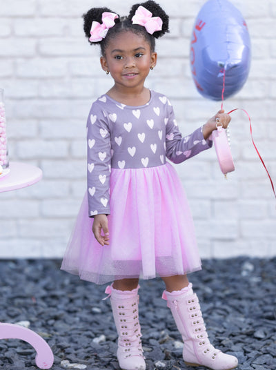 Valentines Day Outfits | Girls Heart Print Sparkle Glitter Tutu Dress
