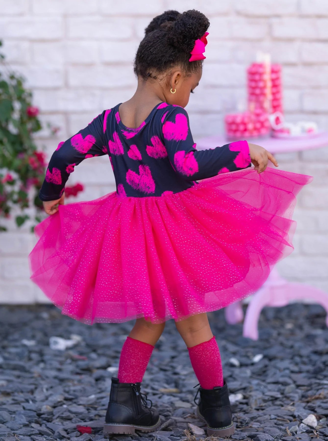 Valentines Day Outfits | Girls Heart Print Sparkle Glitter Tutu Dress